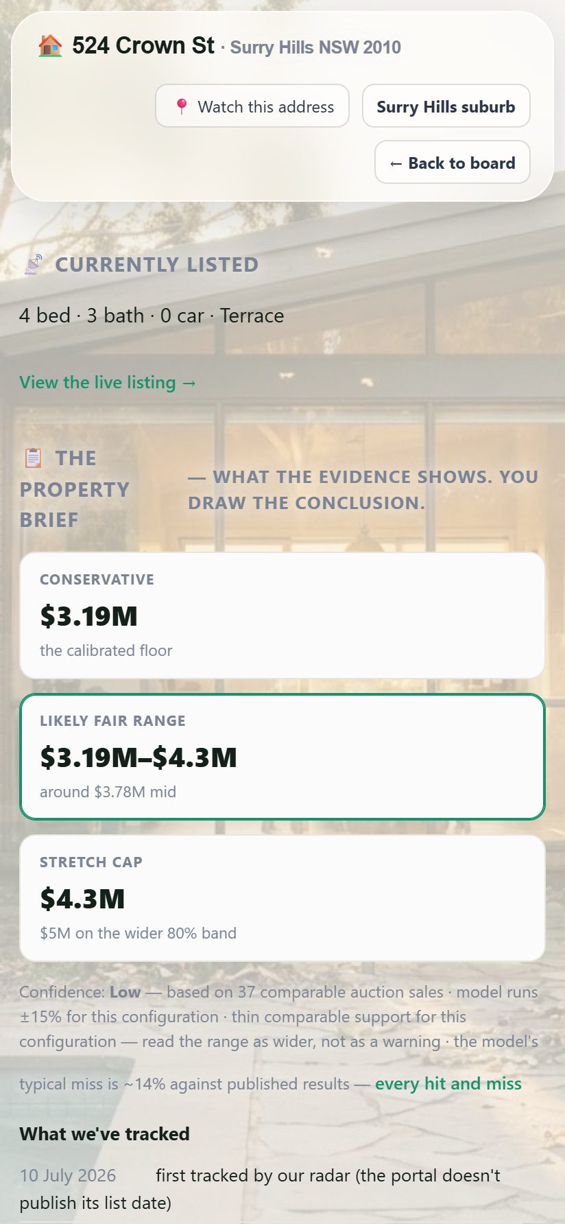A single property — free — screenshot of the live AI PropertyEye app